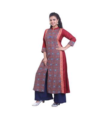 Designer Maroon Printed flared kurta For Women 3
