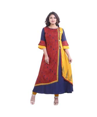 Designer Maroon & Blue Layered Kurta For Women 1
