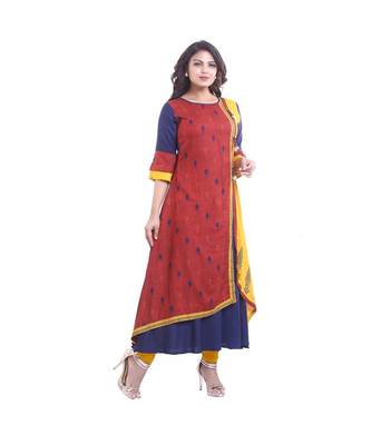 Designer Maroon & Blue Layered Kurta For Women 2