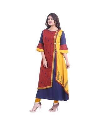 Designer Maroon & Blue Layered Kurta For Women 3