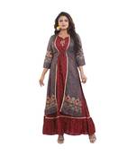 Designer Maroon Anarkali Kurta with Printed Jacket  For Women