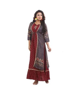 Designer Maroon Anarkali Kurta with Printed Jacket  For Women 4