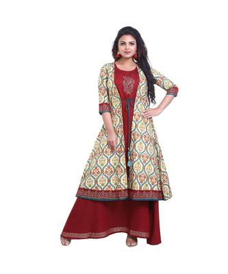Designer Maroon Anarkali Kurta with Printed Jacket  For Women 1