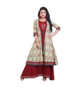 Designer Maroon Anarkali Kurta with Printed Jacket  For Women