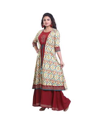 Designer Maroon Anarkali Kurta with Printed Jacket  For Women 3