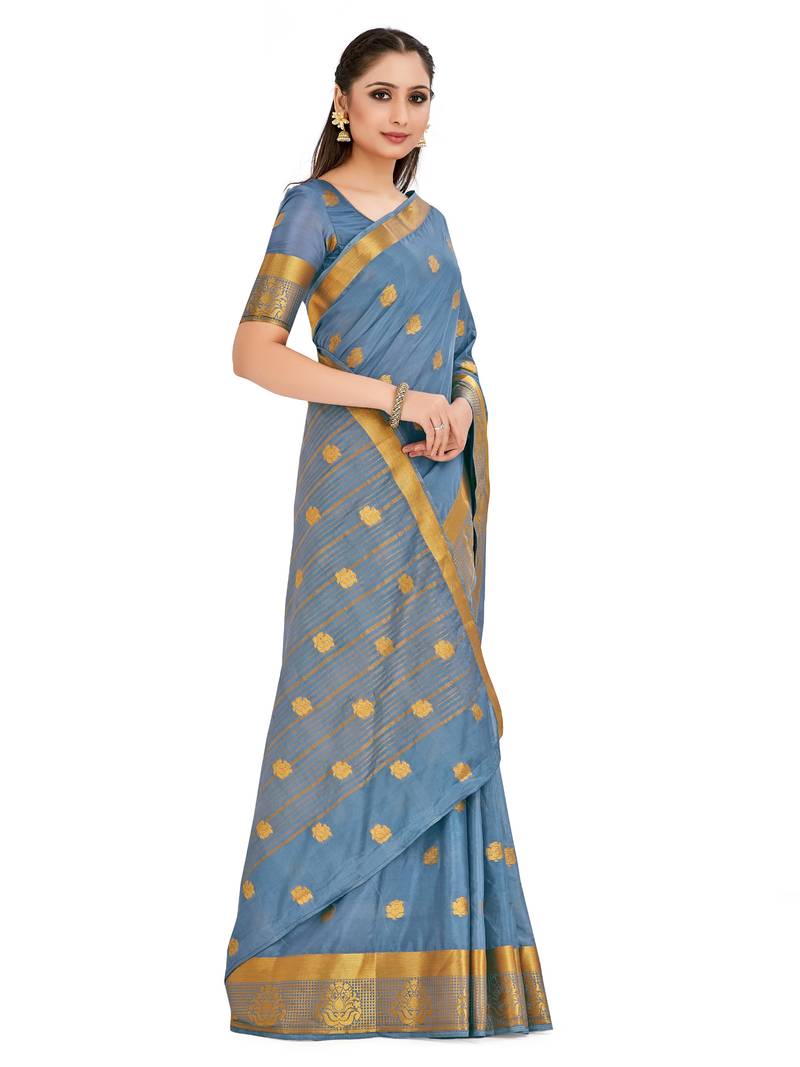 Grey Woven Crepe Saree With Blouse