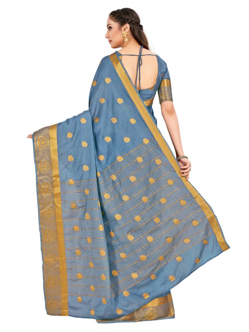 Grey Woven Crepe Saree With Blouse