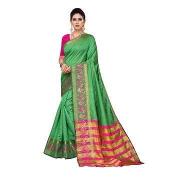 Light green woven cotton silk saree with blouse 1