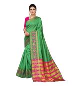 Light green woven cotton silk saree with blouse