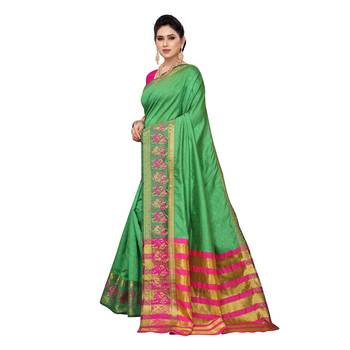 Light green woven cotton silk saree with blouse 2