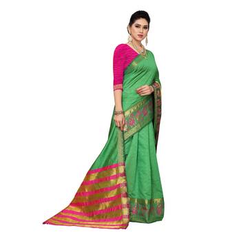 Light green woven cotton silk saree with blouse 3