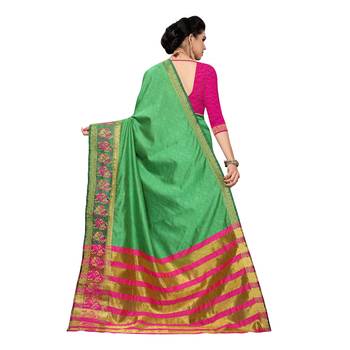 Light green woven cotton silk saree with blouse 4