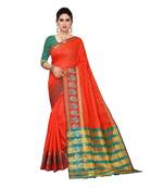 Orange woven cotton silk saree with blouse