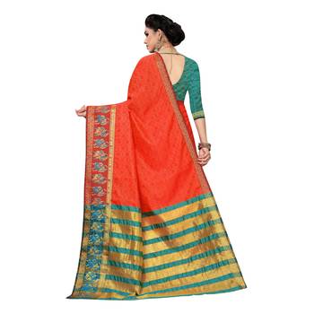 Orange woven cotton silk saree with blouse 4