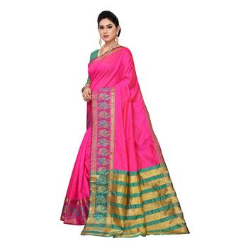 Pink woven cotton silk saree with blouse 2