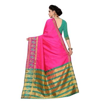 Pink woven cotton silk saree with blouse 4