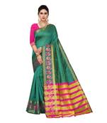 Green woven cotton silk saree with blouse