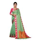 Green woven cotton silk saree with blouse
