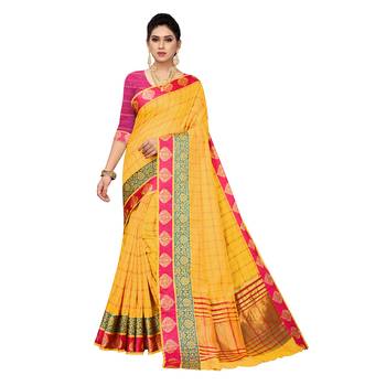 Yellow woven cotton silk saree with blouse 1