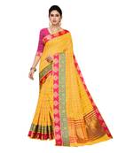 Yellow woven cotton silk saree with blouse
