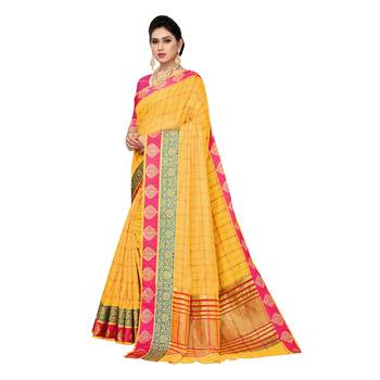 Yellow woven cotton silk saree with blouse 2