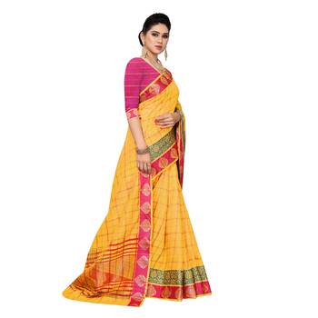 Yellow woven cotton silk saree with blouse 3