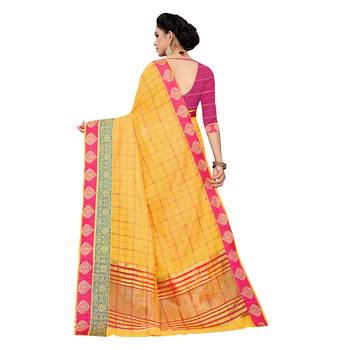 Yellow woven cotton silk saree with blouse 4