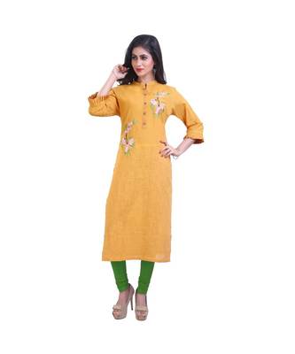 Mustard Slubbish Kurta For Women 1