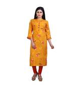 Mustard Printed Kurta For Women