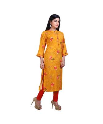 Mustard Printed Kurta For Women 2