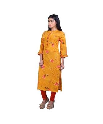 Mustard Printed Kurta For Women 3