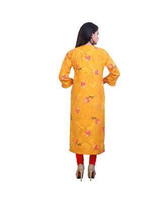 Mustard Printed Kurta For Women 4