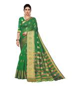 Green woven cotton silk saree with blouse