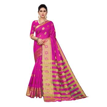 Pink woven cotton silk saree with blouse 1