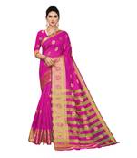 Pink woven cotton silk saree with blouse