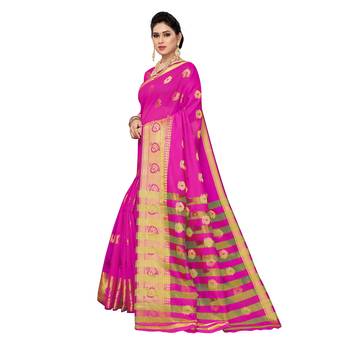 Pink woven cotton silk saree with blouse 2