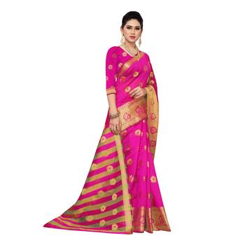 Pink woven cotton silk saree with blouse 3