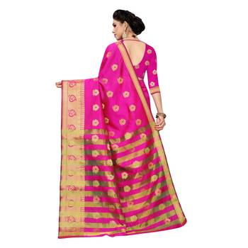 Pink woven cotton silk saree with blouse 4
