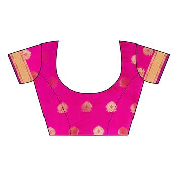 Pink woven cotton silk saree with blouse 5