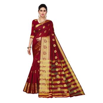 Red woven cotton silk saree with blouse 1