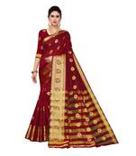 Red woven cotton silk saree with blouse
