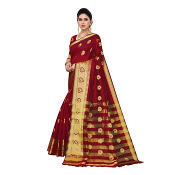 Red woven cotton silk saree with blouse 2