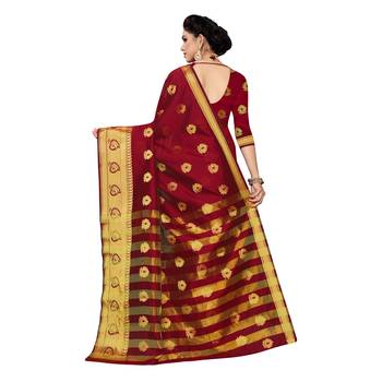 Red woven cotton silk saree with blouse 4