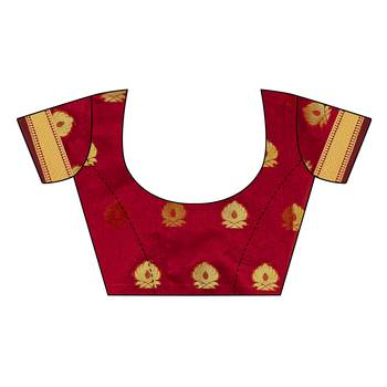 Red woven cotton silk saree with blouse 5