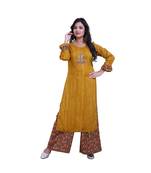 Mustard embellished kurta & Palazzo For Women