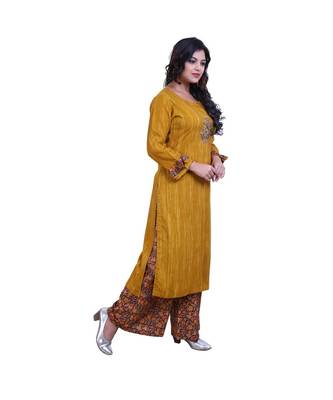 Mustard embellished kurta & Palazzo For Women 2