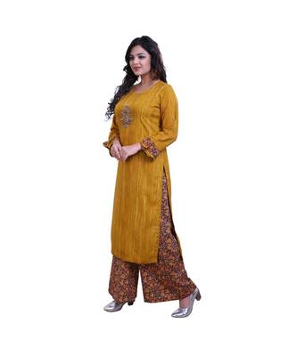 Mustard embellished kurta & Palazzo For Women 3
