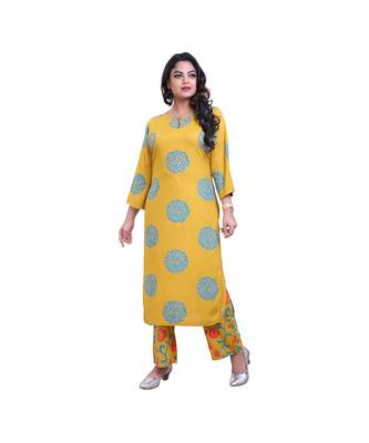 Mustard printed kurta & Palazzo For Women 1