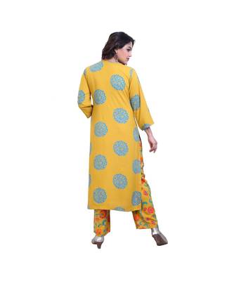Mustard printed kurta & Palazzo For Women 4