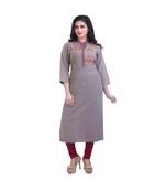 Khaki Embroidered kurta For Women